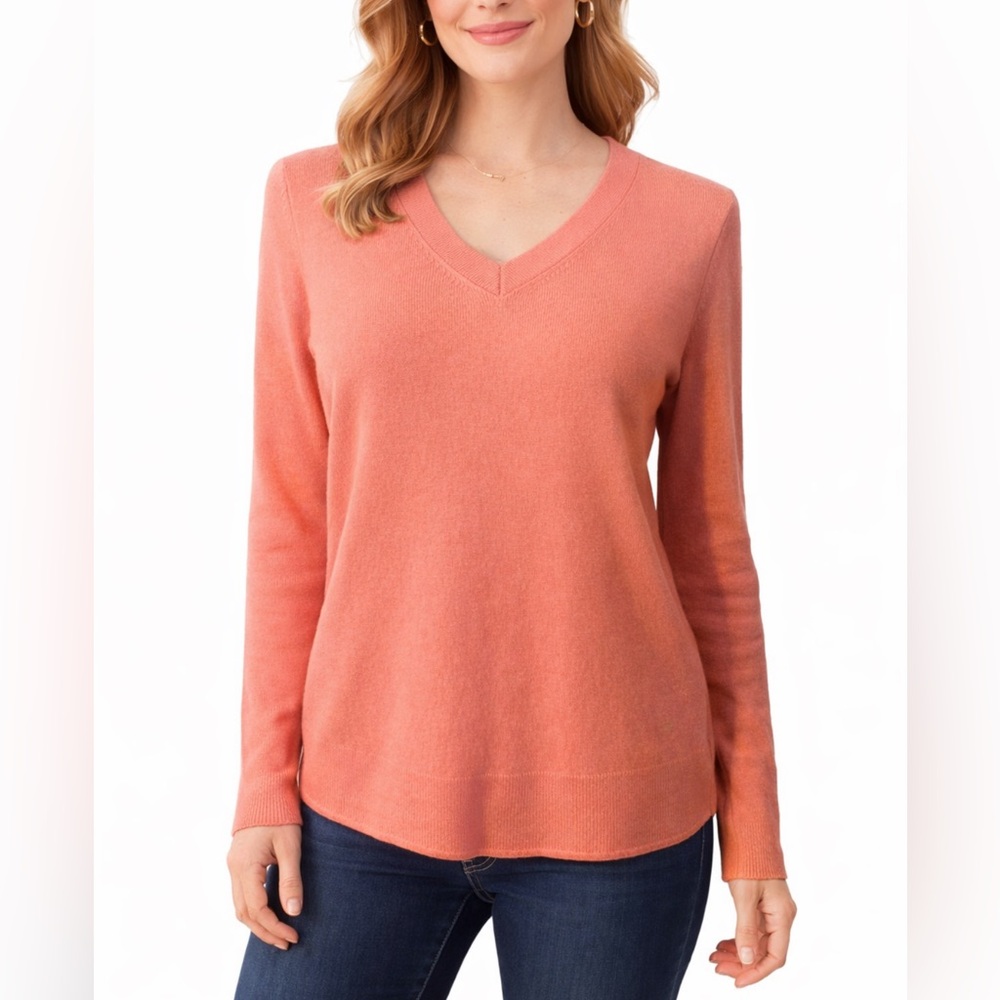 Talbots Cashmere Sweater S Small Coral Pink Orange Long Sleeve Spring